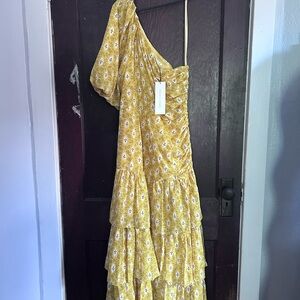 Yellow Ruched One-Shoulder Sundress